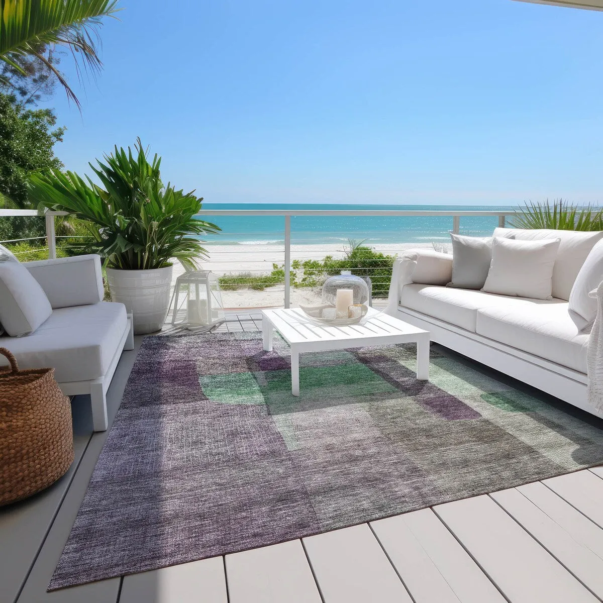 Machine Washable Indoor/ Outdoor Contemporary Abstract Chantille Rug