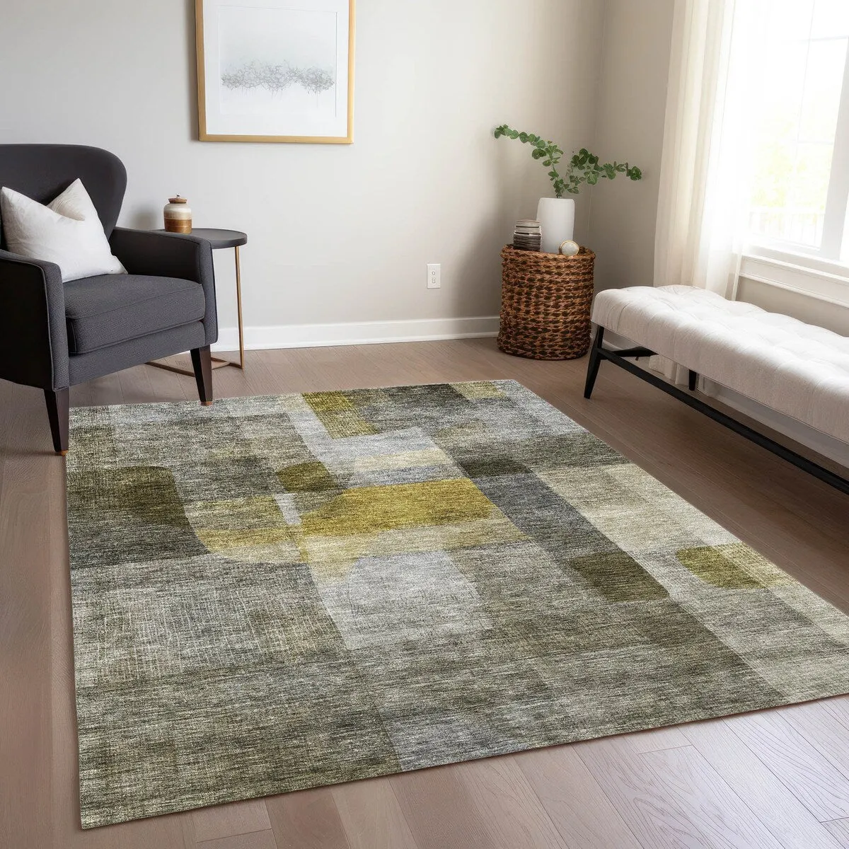 Machine Washable Indoor/ Outdoor Contemporary Abstract Chantille Rug
