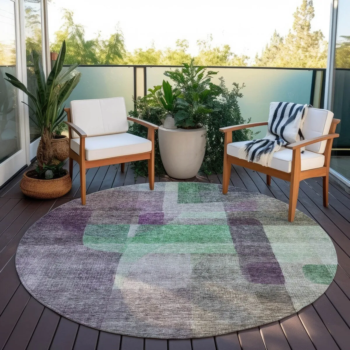 Machine Washable Indoor/ Outdoor Contemporary Abstract Chantille Rug