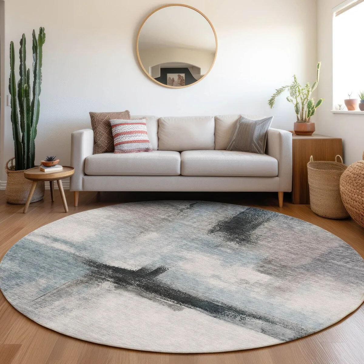 Machine Washable Indoor/ Outdoor Contemporary Abstract Chantille Rug