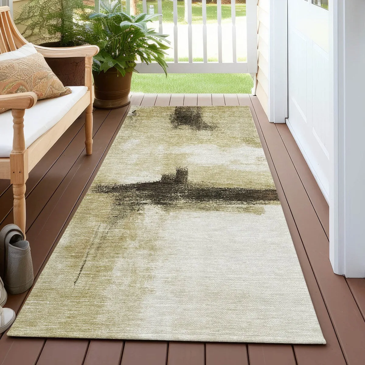 Machine Washable Indoor/ Outdoor Contemporary Abstract Chantille Rug