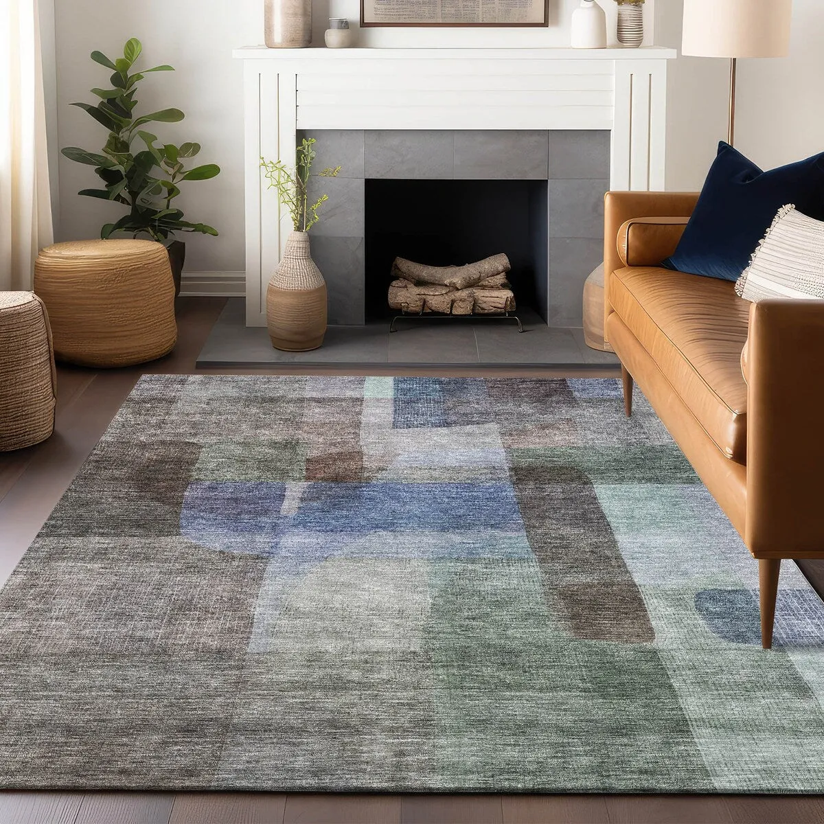 Machine Washable Indoor/ Outdoor Contemporary Abstract Chantille Rug