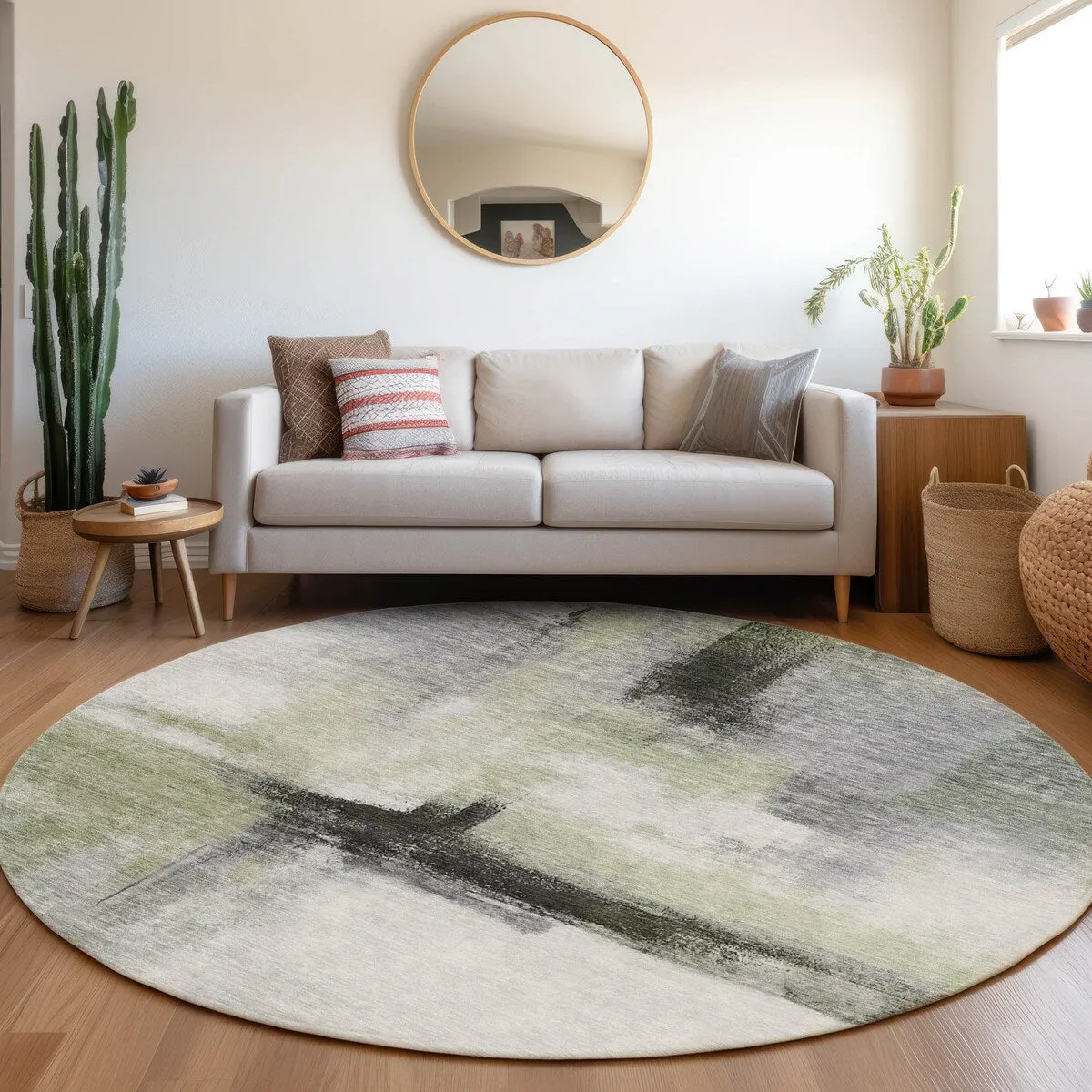 Machine Washable Indoor/ Outdoor Contemporary Abstract Chantille Rug