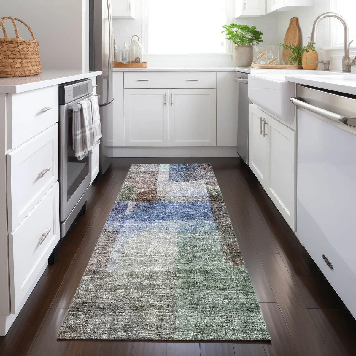Machine Washable Indoor/ Outdoor Contemporary Abstract Chantille Rug