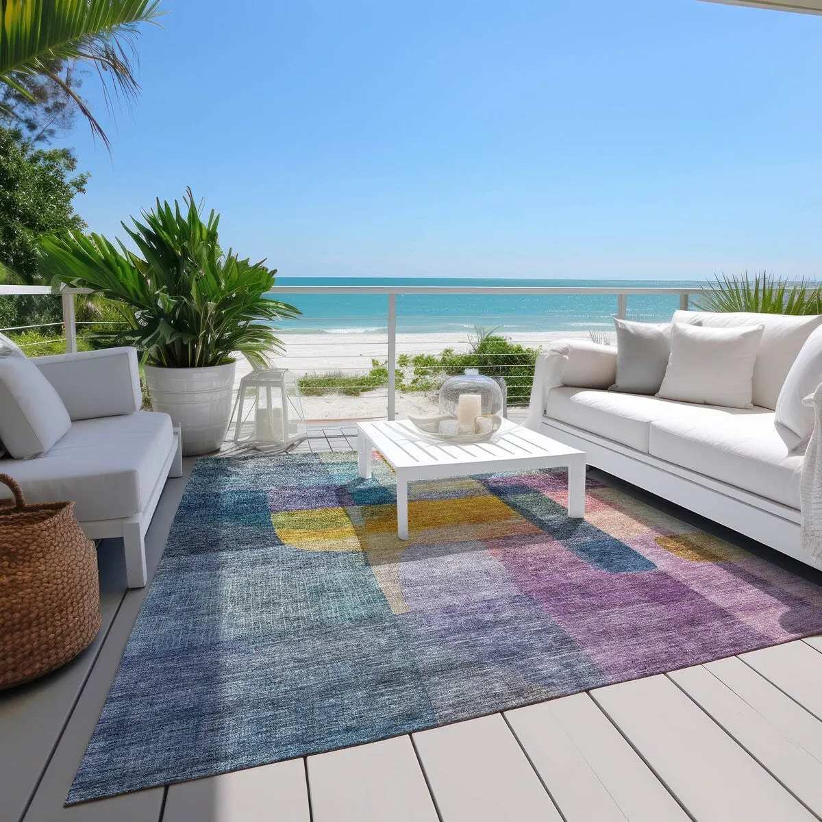 Machine Washable Indoor/ Outdoor Contemporary Abstract Chantille Rug
