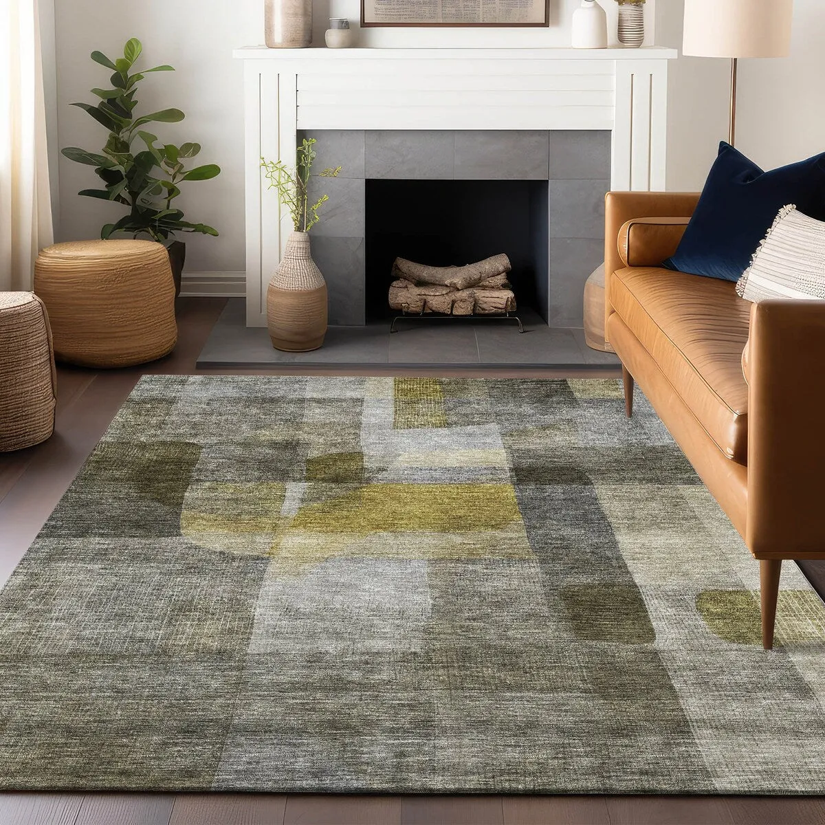 Machine Washable Indoor/ Outdoor Contemporary Abstract Chantille Rug