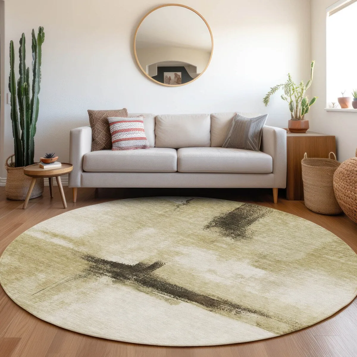 Machine Washable Indoor/ Outdoor Contemporary Abstract Chantille Rug