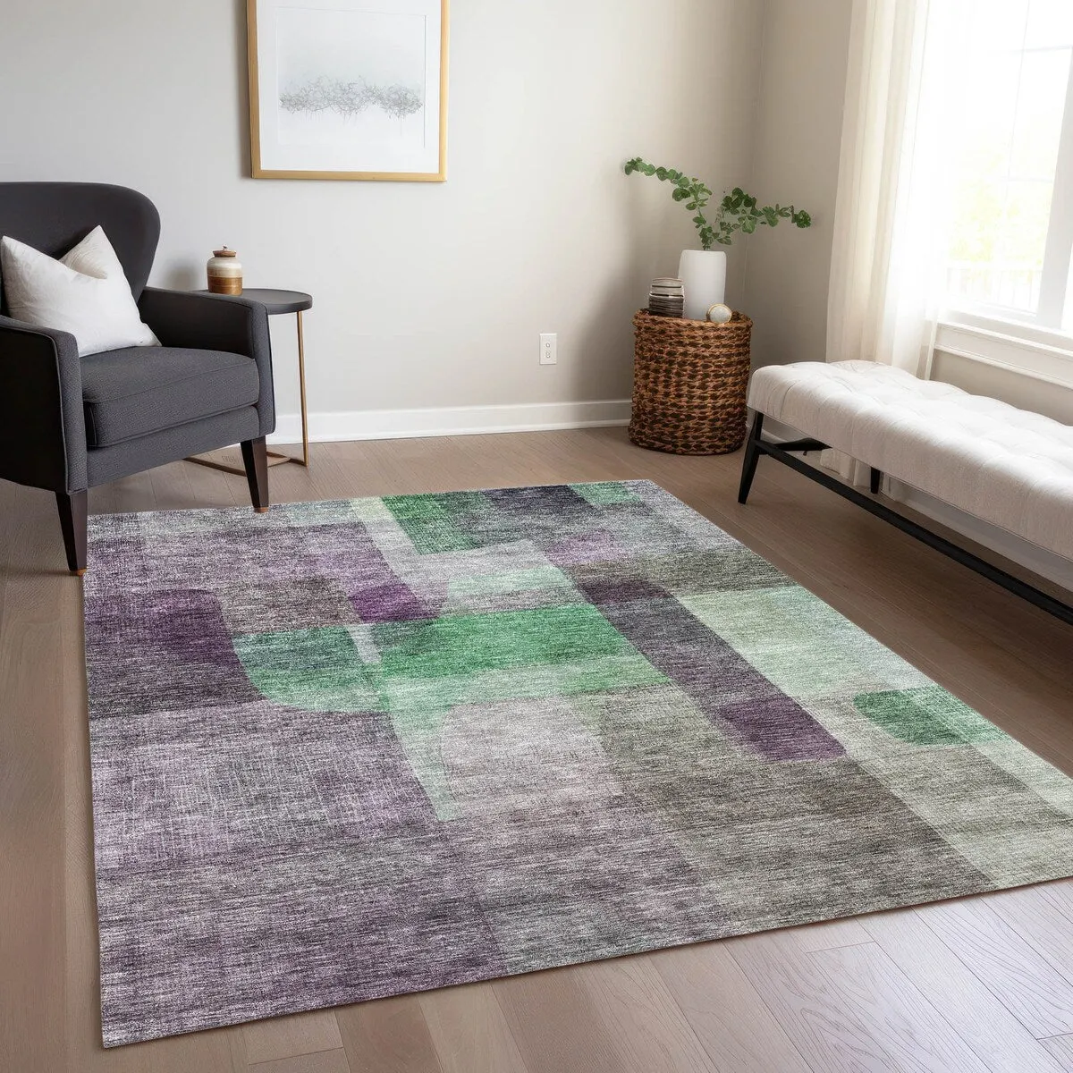 Machine Washable Indoor/ Outdoor Contemporary Abstract Chantille Rug