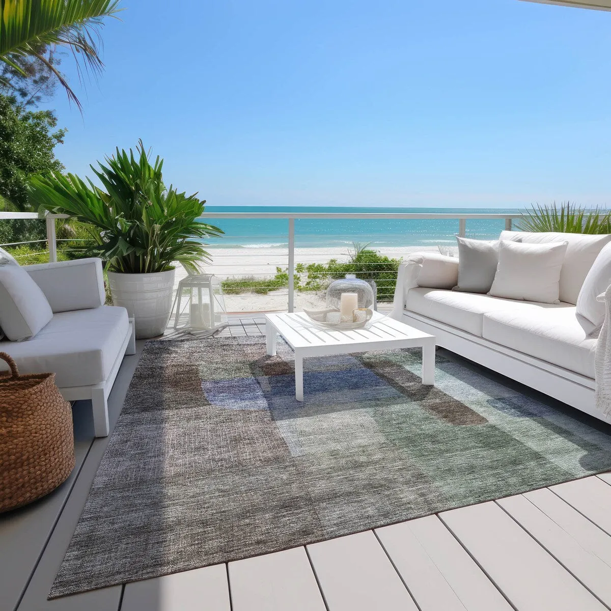 Machine Washable Indoor/ Outdoor Contemporary Abstract Chantille Rug