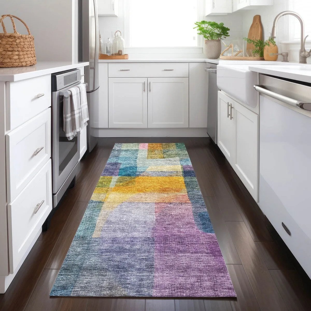 Machine Washable Indoor/ Outdoor Contemporary Abstract Chantille Rug