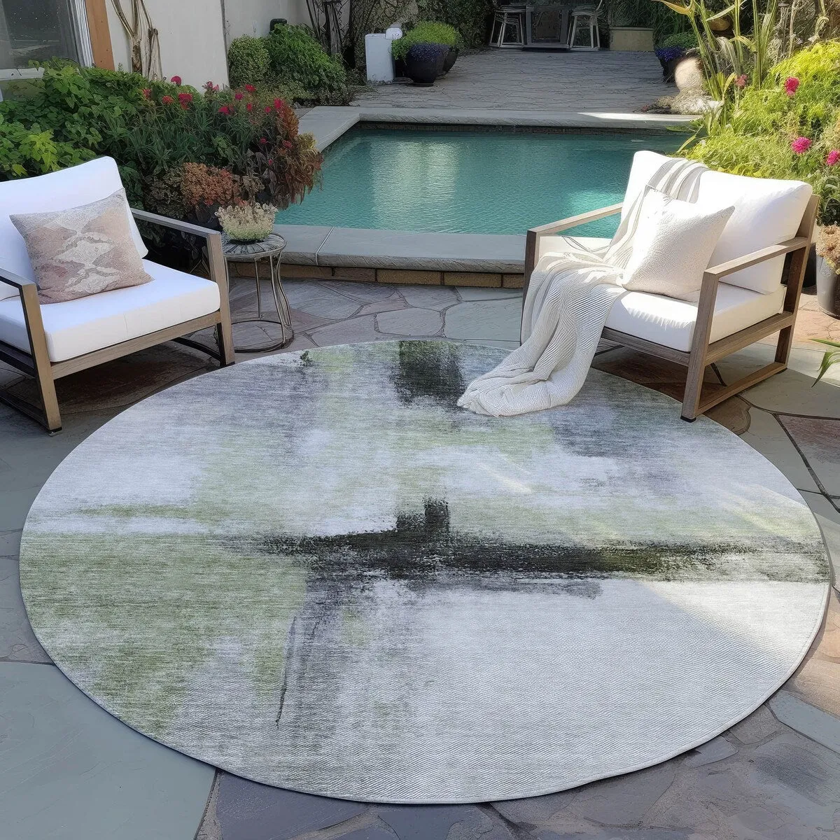 Machine Washable Indoor/ Outdoor Contemporary Abstract Chantille Rug