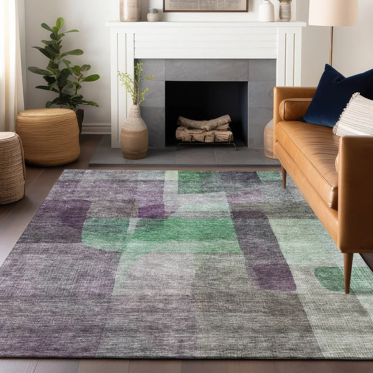 Machine Washable Indoor/ Outdoor Contemporary Abstract Chantille Rug