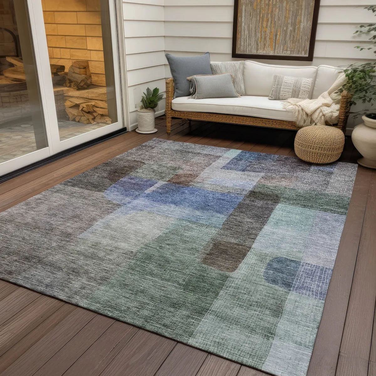 Machine Washable Indoor/ Outdoor Contemporary Abstract Chantille Rug