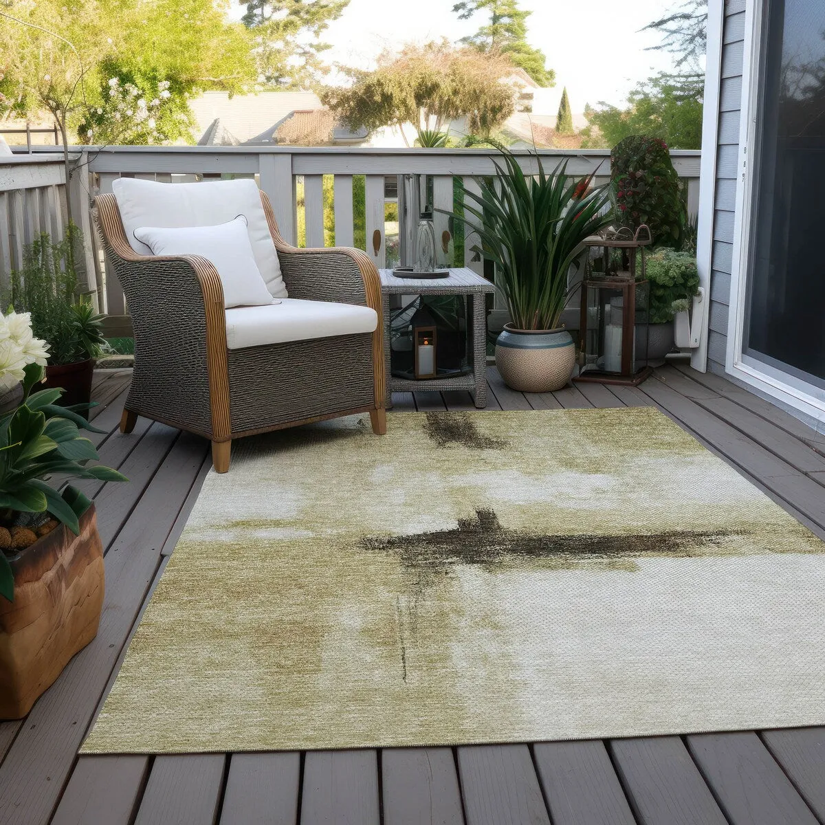 Machine Washable Indoor/ Outdoor Contemporary Abstract Chantille Rug