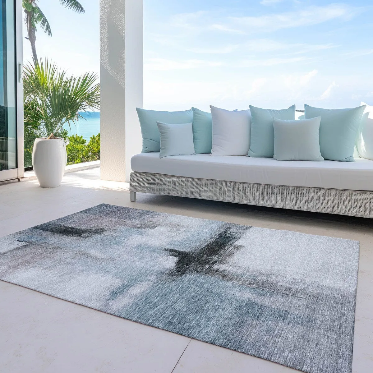 Machine Washable Indoor/ Outdoor Contemporary Abstract Chantille Rug