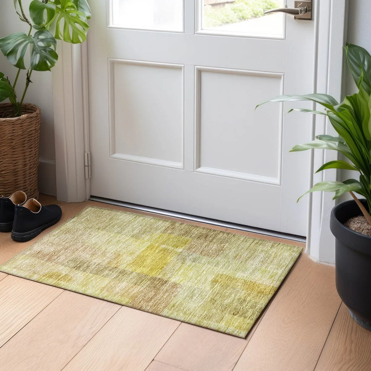 Machine Washable Indoor/ Outdoor Contemporary Abstract Chantille Rug