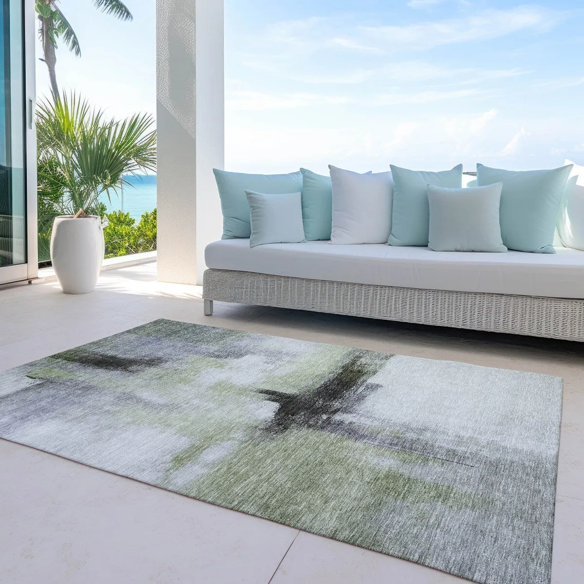 Machine Washable Indoor/ Outdoor Contemporary Abstract Chantille Rug