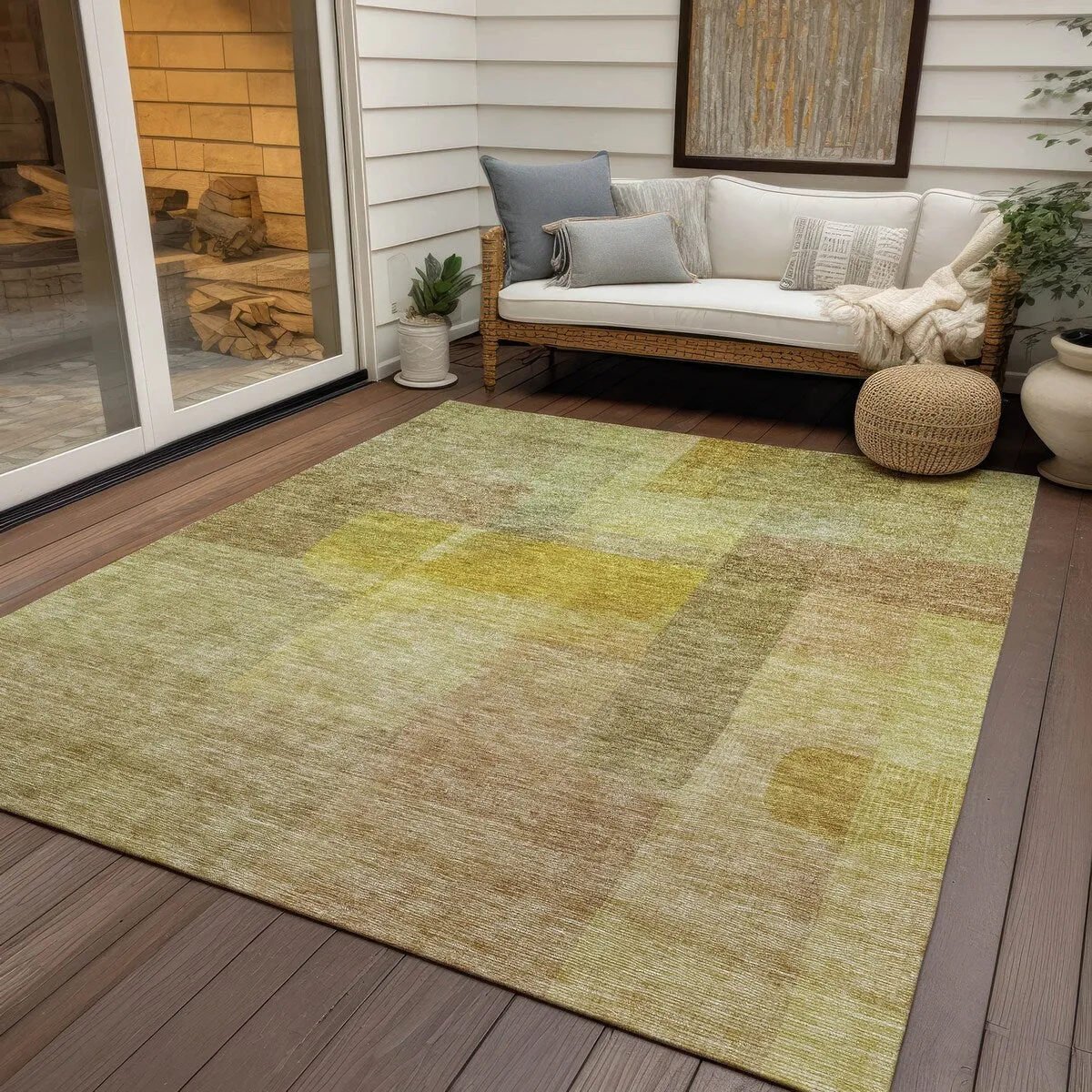 Machine Washable Indoor/ Outdoor Contemporary Abstract Chantille Rug