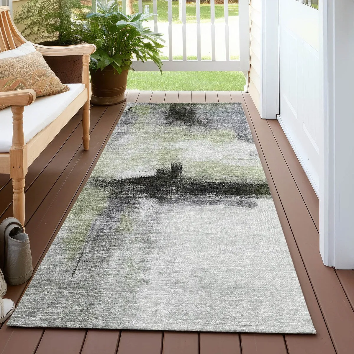 Machine Washable Indoor/ Outdoor Contemporary Abstract Chantille Rug