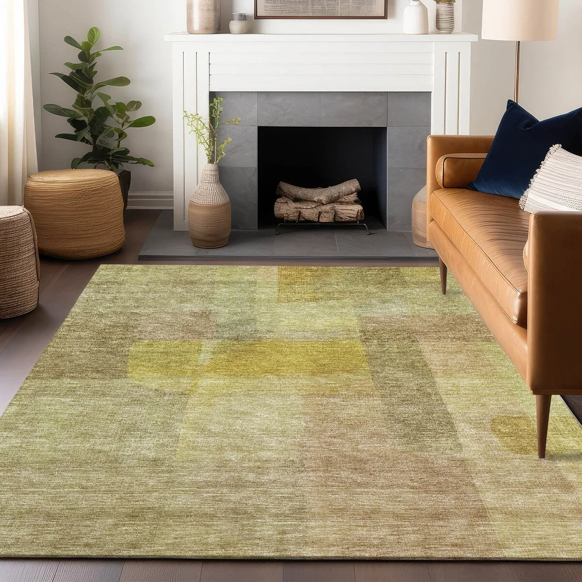 Machine Washable Indoor/ Outdoor Contemporary Abstract Chantille Rug