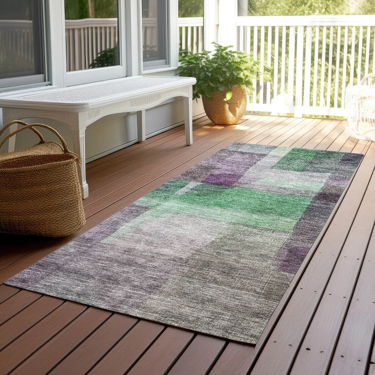 Machine Washable Indoor/ Outdoor Contemporary Abstract Chantille Rug