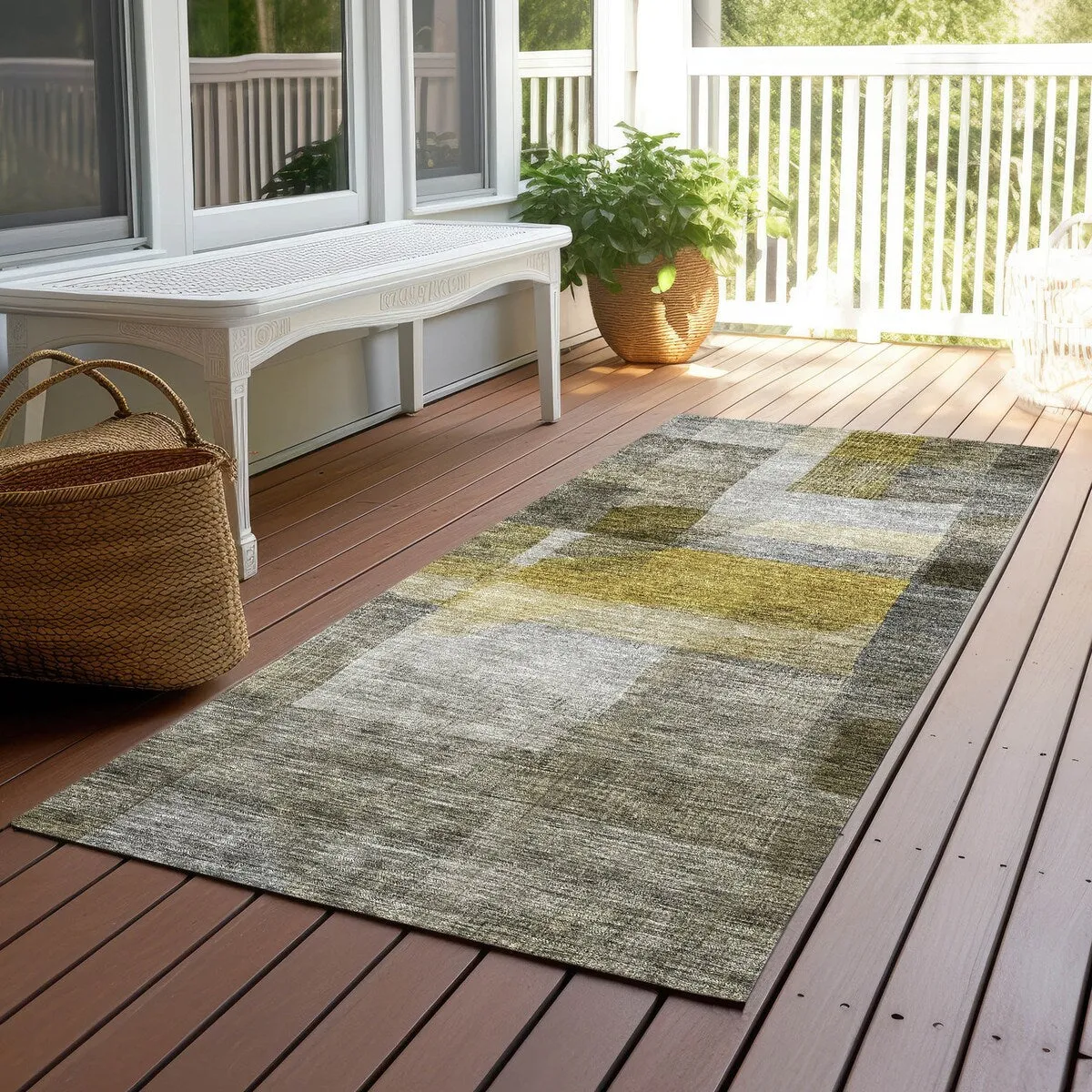 Machine Washable Indoor/ Outdoor Contemporary Abstract Chantille Rug