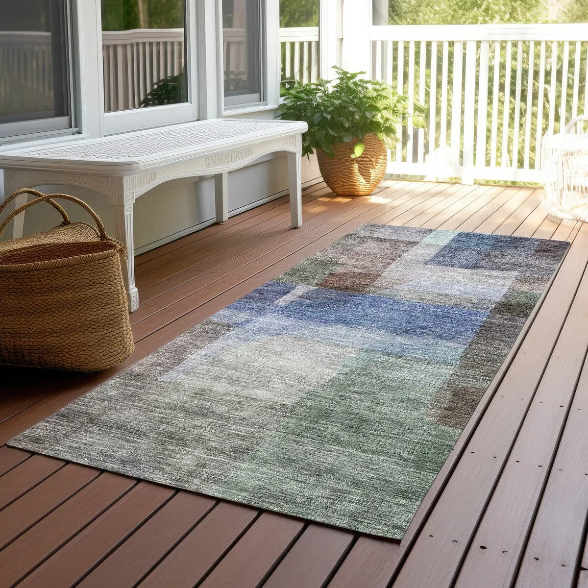 Machine Washable Indoor/ Outdoor Contemporary Abstract Chantille Rug