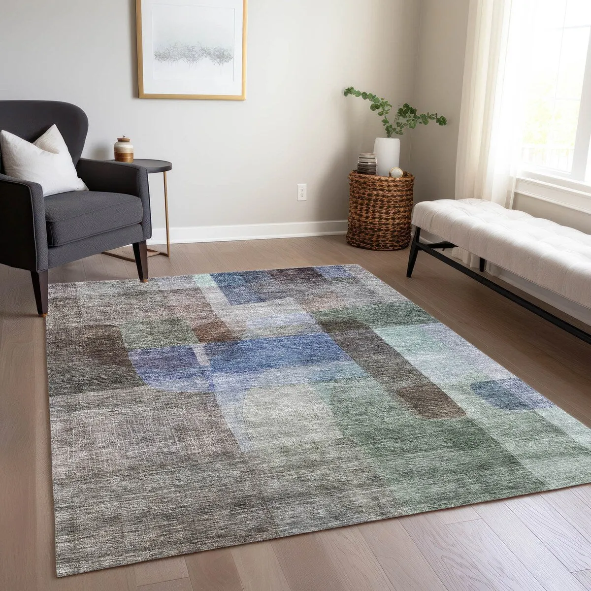 Machine Washable Indoor/ Outdoor Contemporary Abstract Chantille Rug