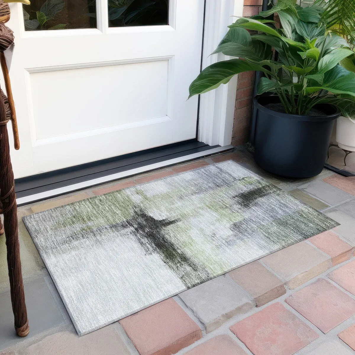 Machine Washable Indoor/ Outdoor Contemporary Abstract Chantille Rug