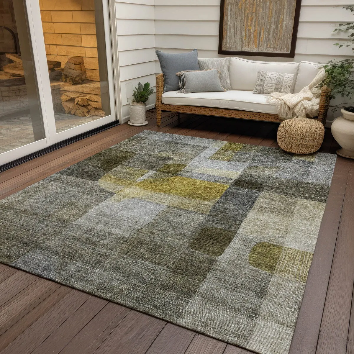 Machine Washable Indoor/ Outdoor Contemporary Abstract Chantille Rug