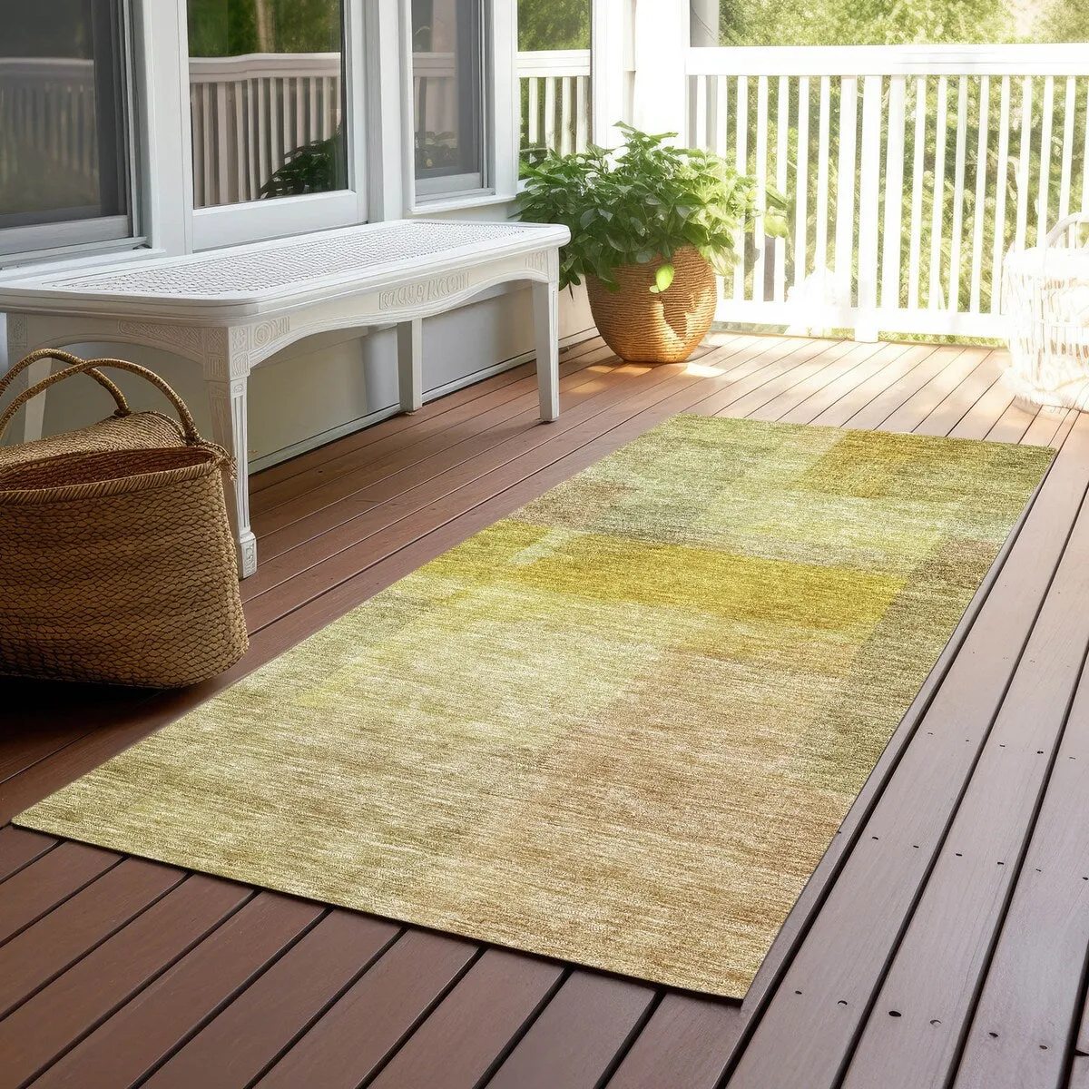 Machine Washable Indoor/ Outdoor Contemporary Abstract Chantille Rug