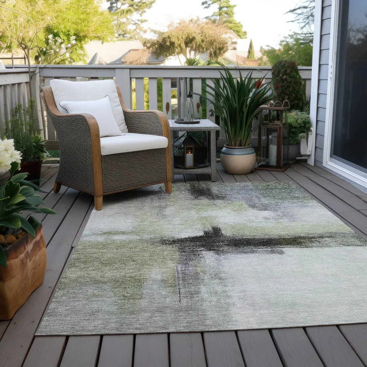 Machine Washable Indoor/ Outdoor Contemporary Abstract Chantille Rug