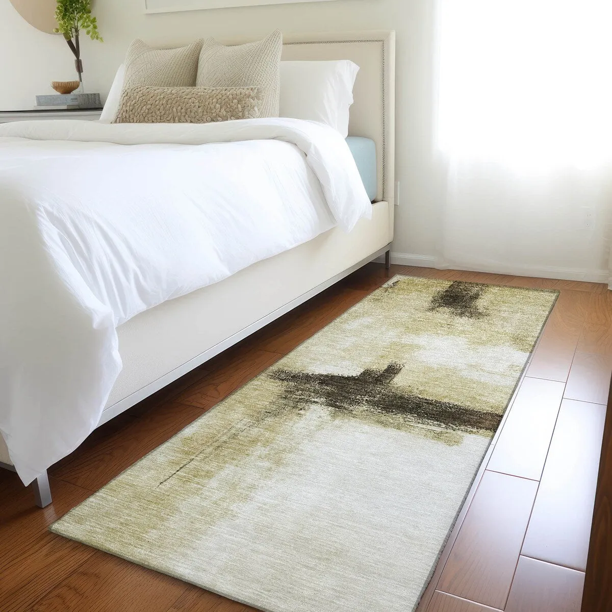 Machine Washable Indoor/ Outdoor Contemporary Abstract Chantille Rug