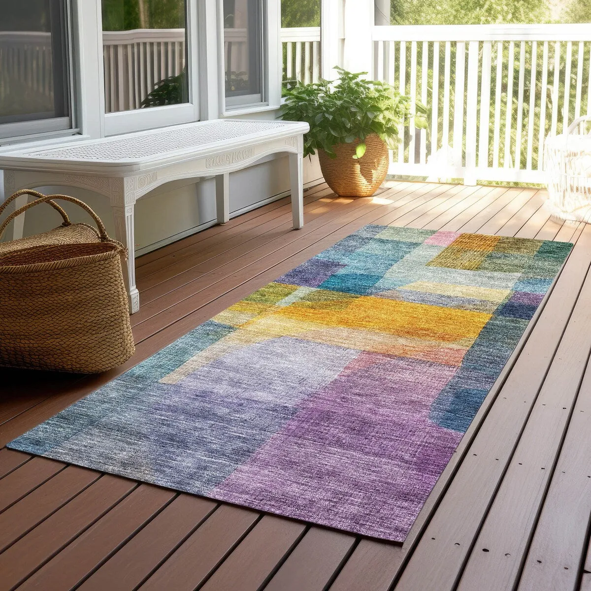 Machine Washable Indoor/ Outdoor Contemporary Abstract Chantille Rug