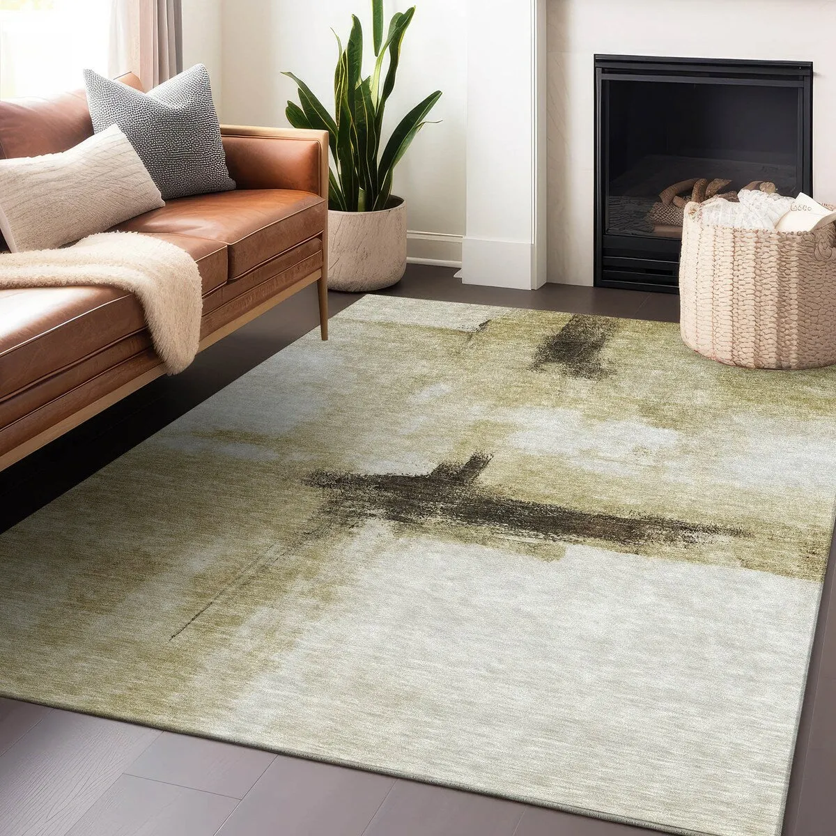 Machine Washable Indoor/ Outdoor Contemporary Abstract Chantille Rug