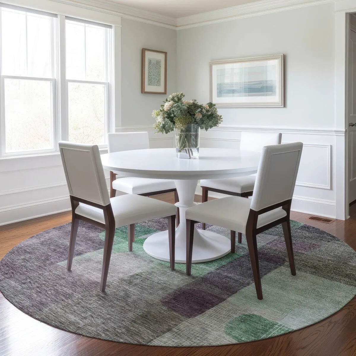 Machine Washable Indoor/ Outdoor Contemporary Abstract Chantille Rug