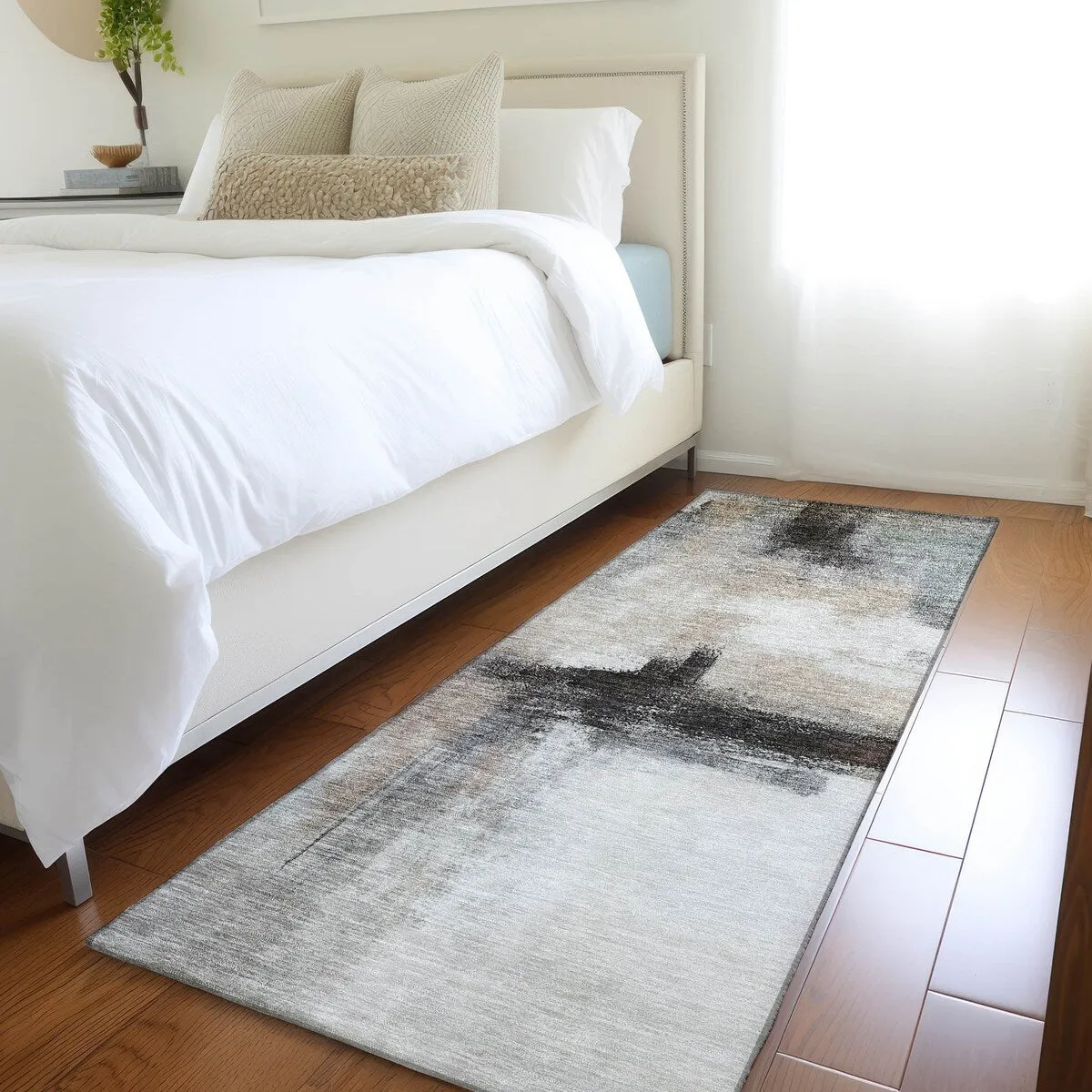 Machine Washable Indoor/ Outdoor Contemporary Abstract Chantille Rug
