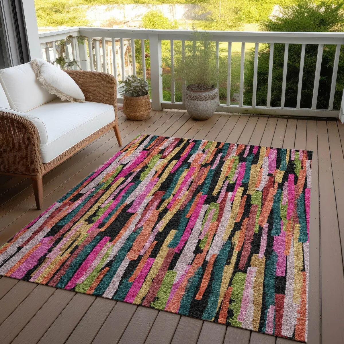 Machine Washable Indoor/ Outdoor Contemporary Chantille Rug