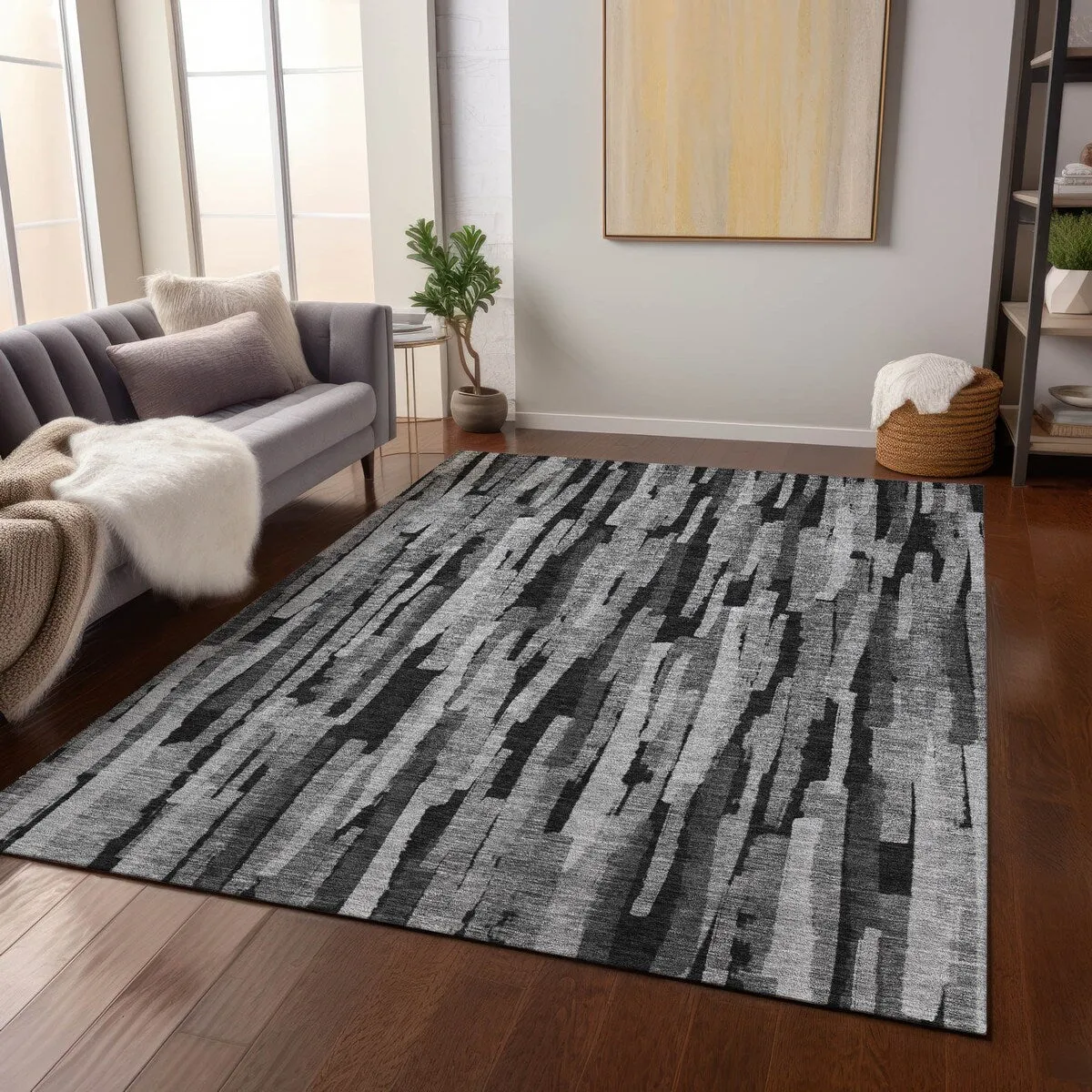Machine Washable Indoor/ Outdoor Contemporary Chantille Rug