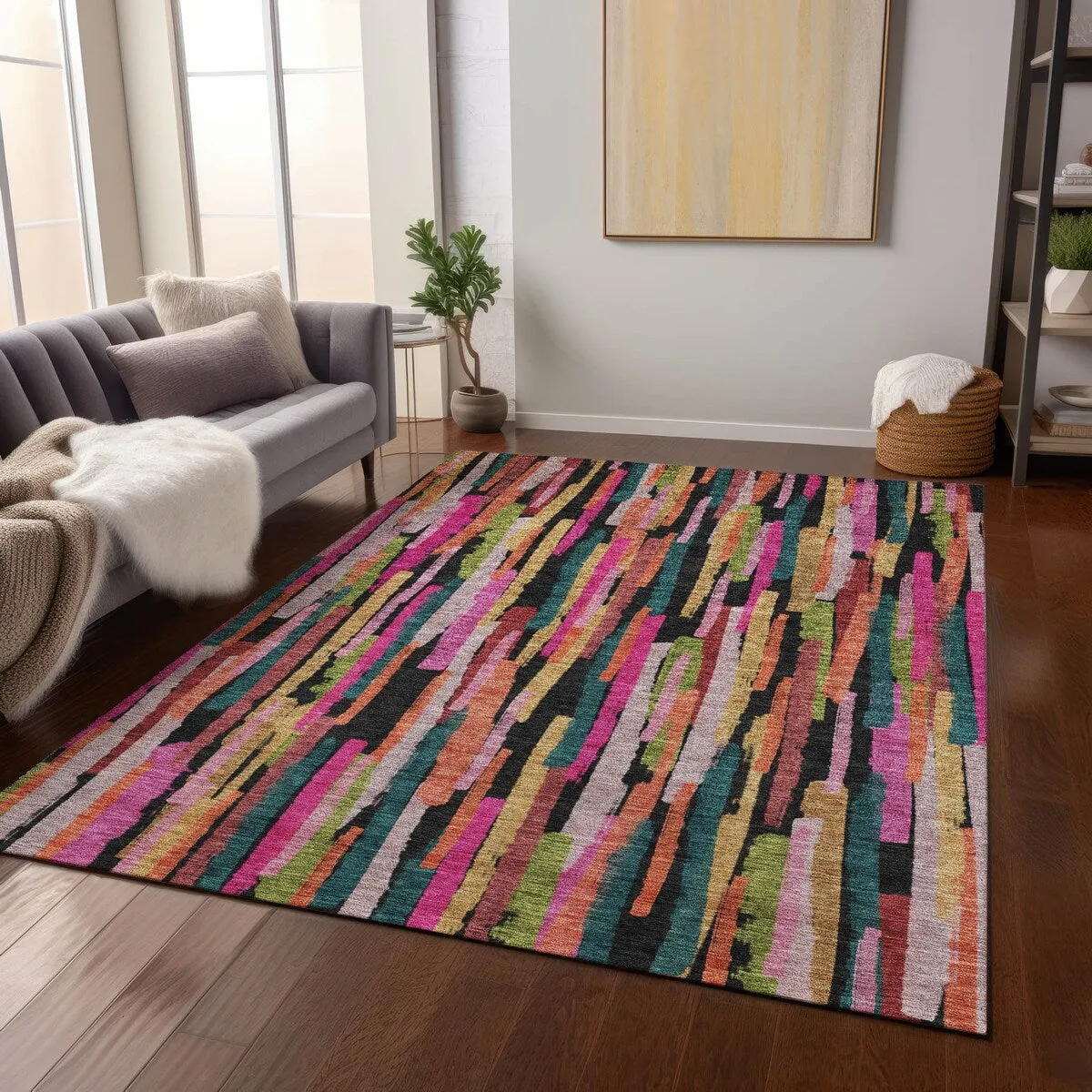 Machine Washable Indoor/ Outdoor Contemporary Chantille Rug