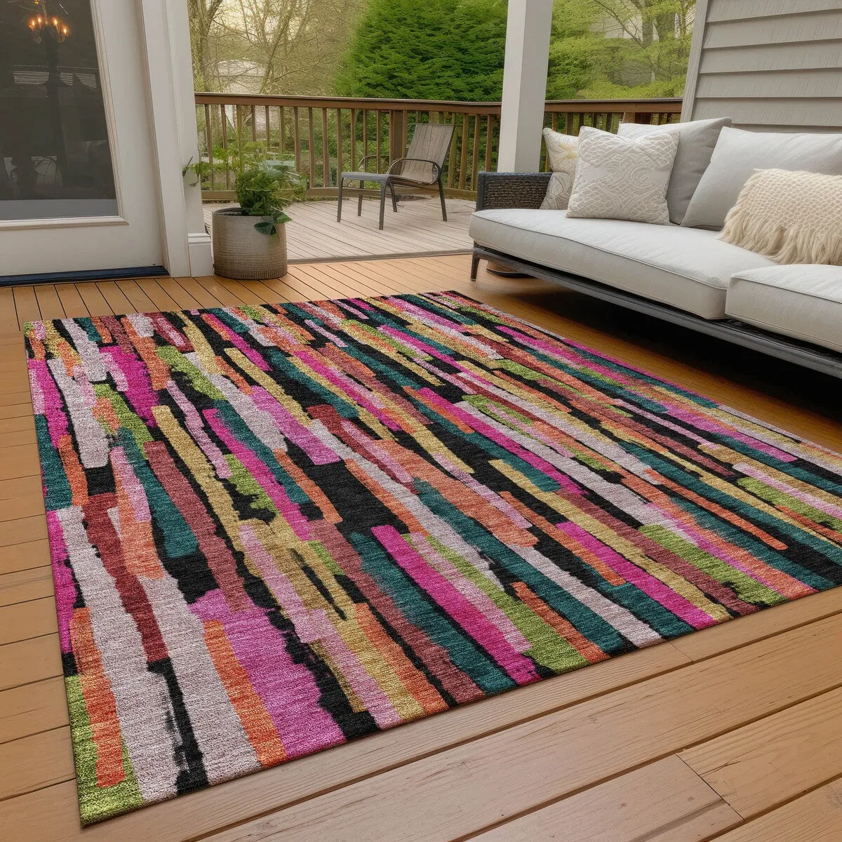 Machine Washable Indoor/ Outdoor Contemporary Chantille Rug