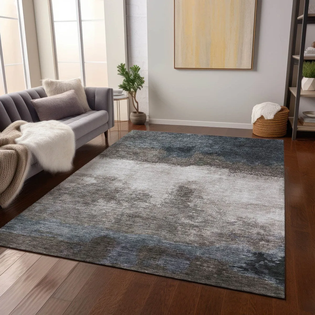 Machine Washable Indoor/ Outdoor Contemporary Chantille Rug