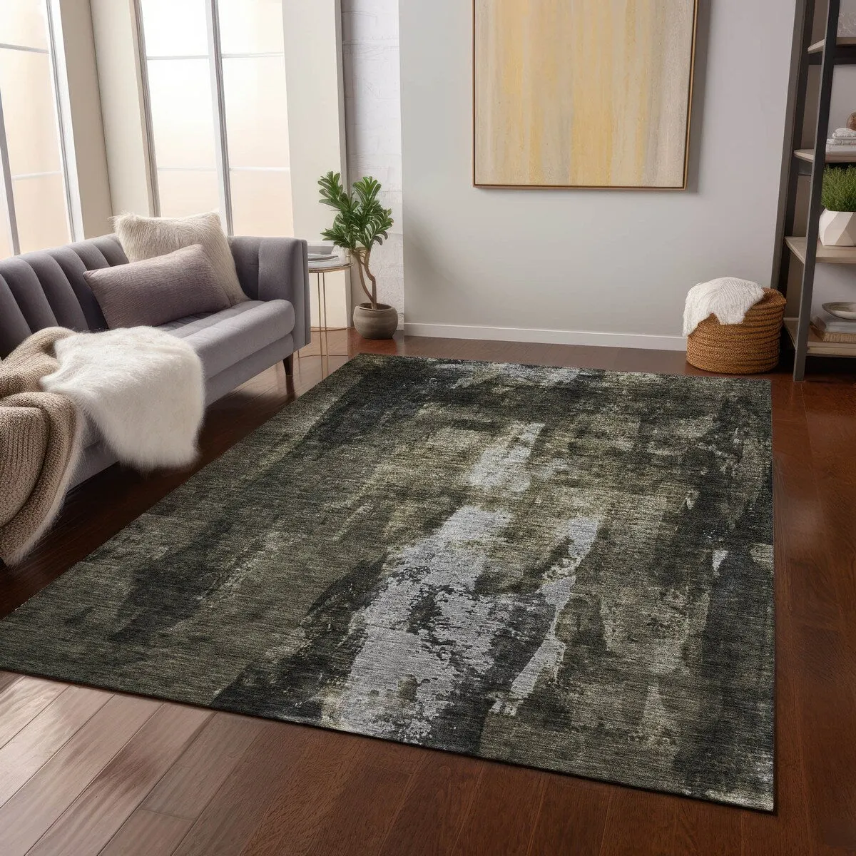 Machine Washable Indoor/ Outdoor Contemporary Chantille Rug