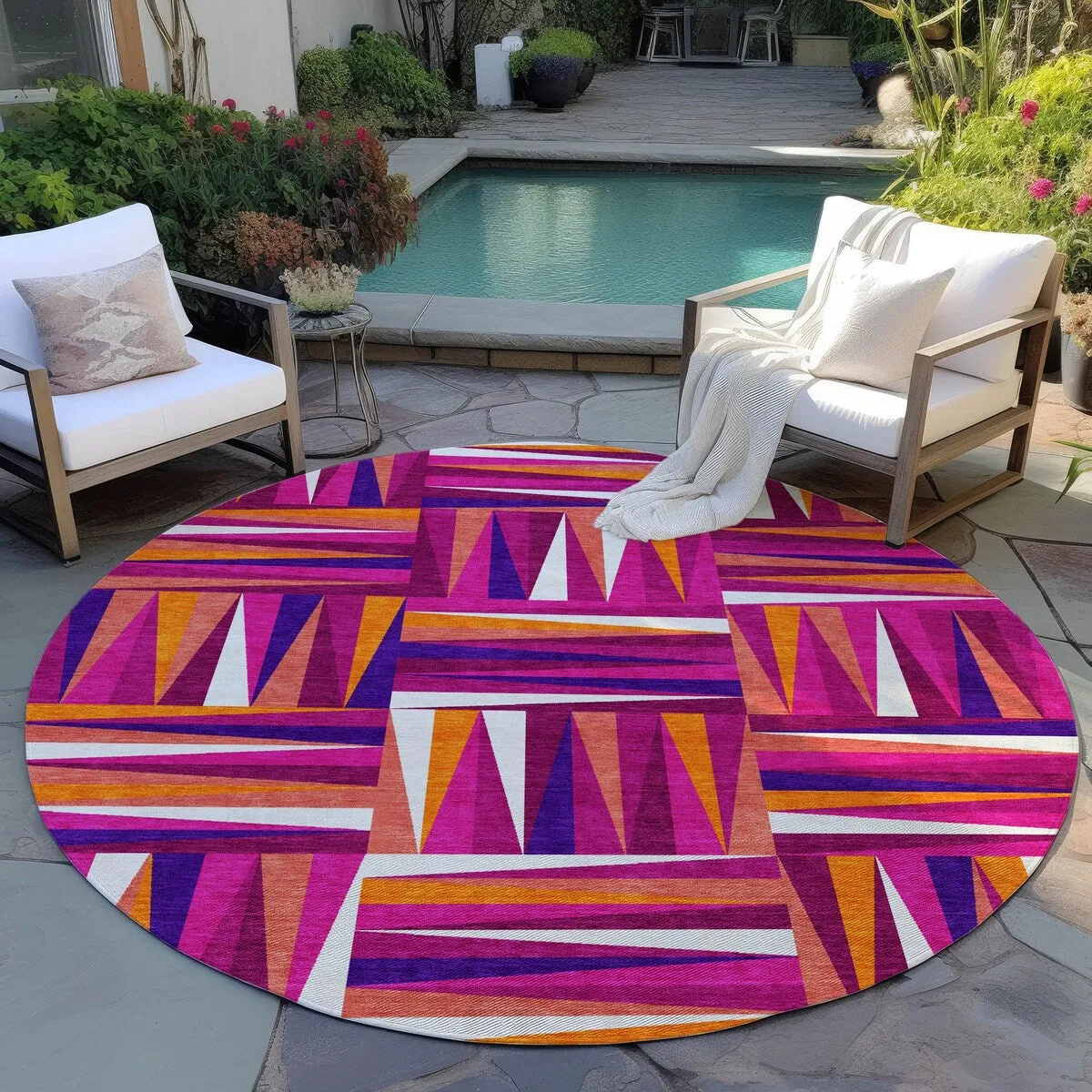 Machine Washable Indoor/ Outdoor Contemporary Mosaic Chantille Rug