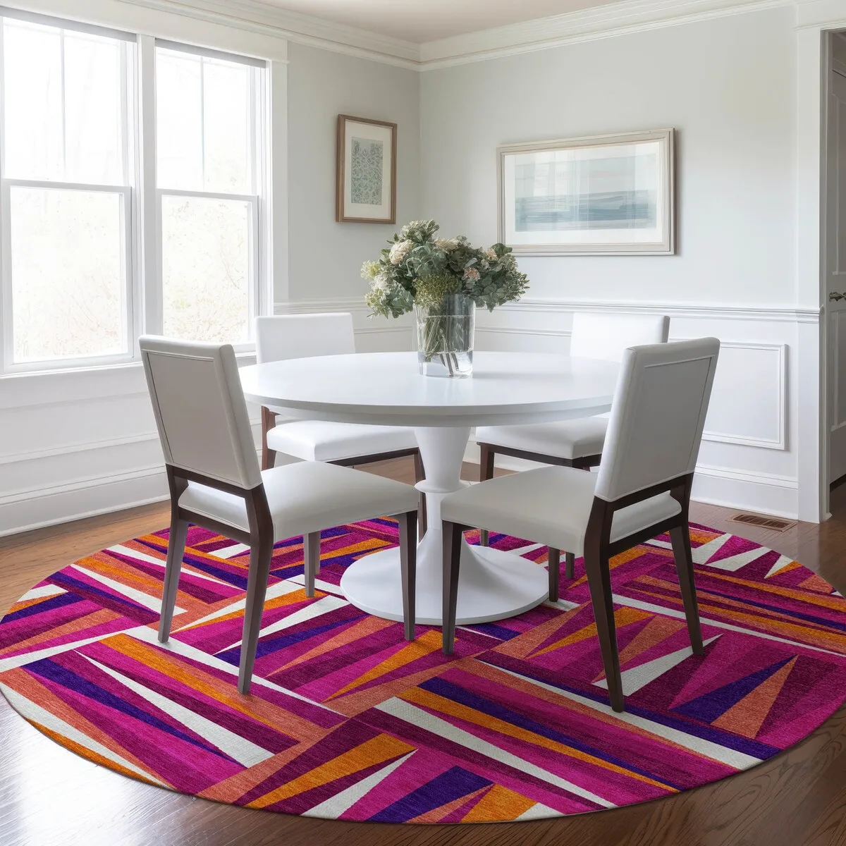 Machine Washable Indoor/ Outdoor Contemporary Mosaic Chantille Rug