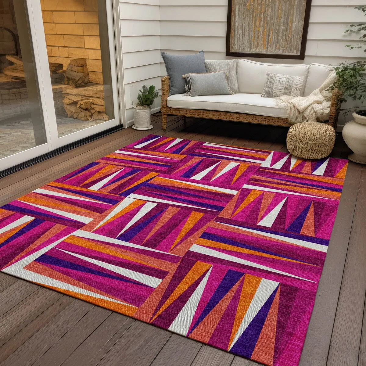 Machine Washable Indoor/ Outdoor Contemporary Mosaic Chantille Rug