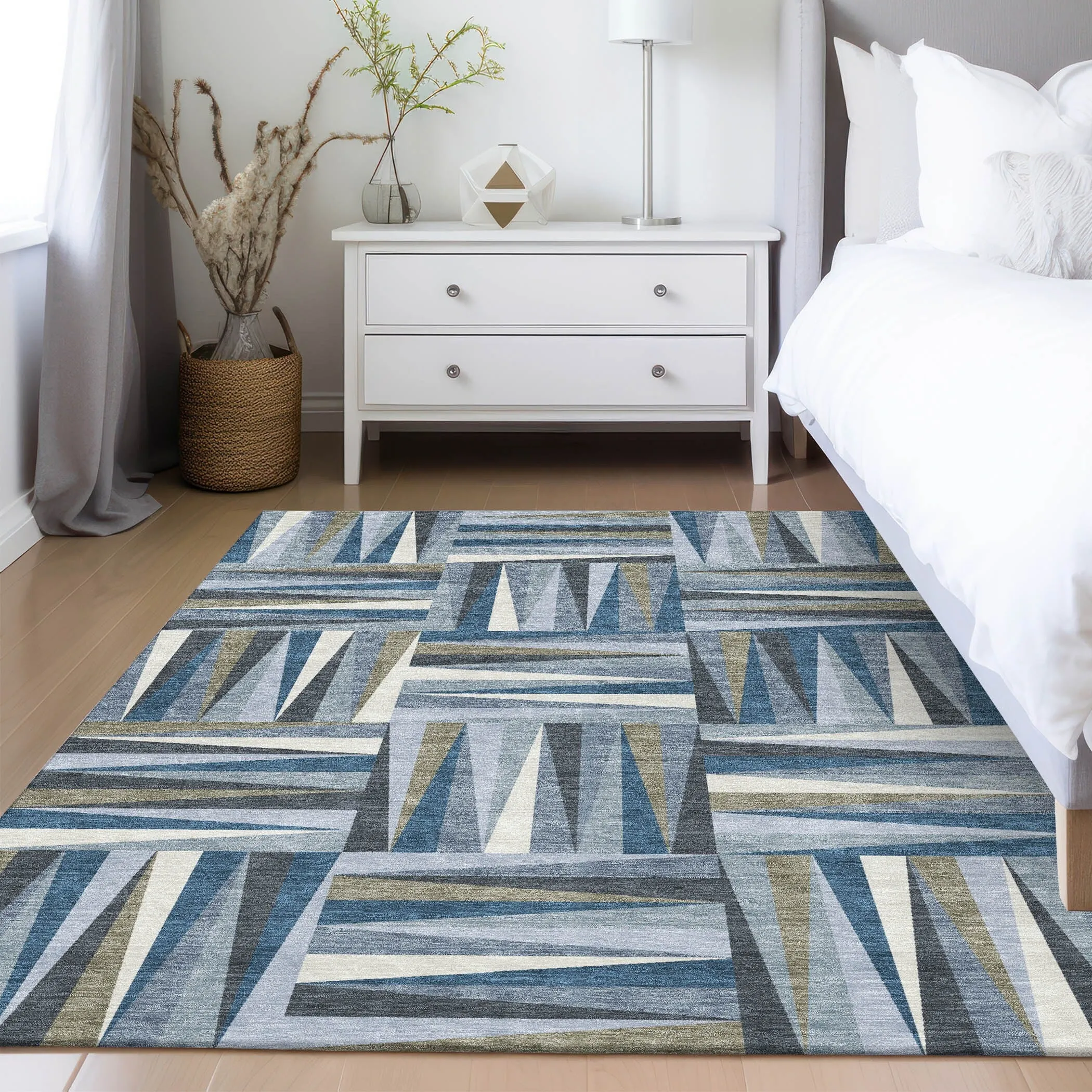 Machine Washable Indoor/ Outdoor Contemporary Mosaic Chantille Rug