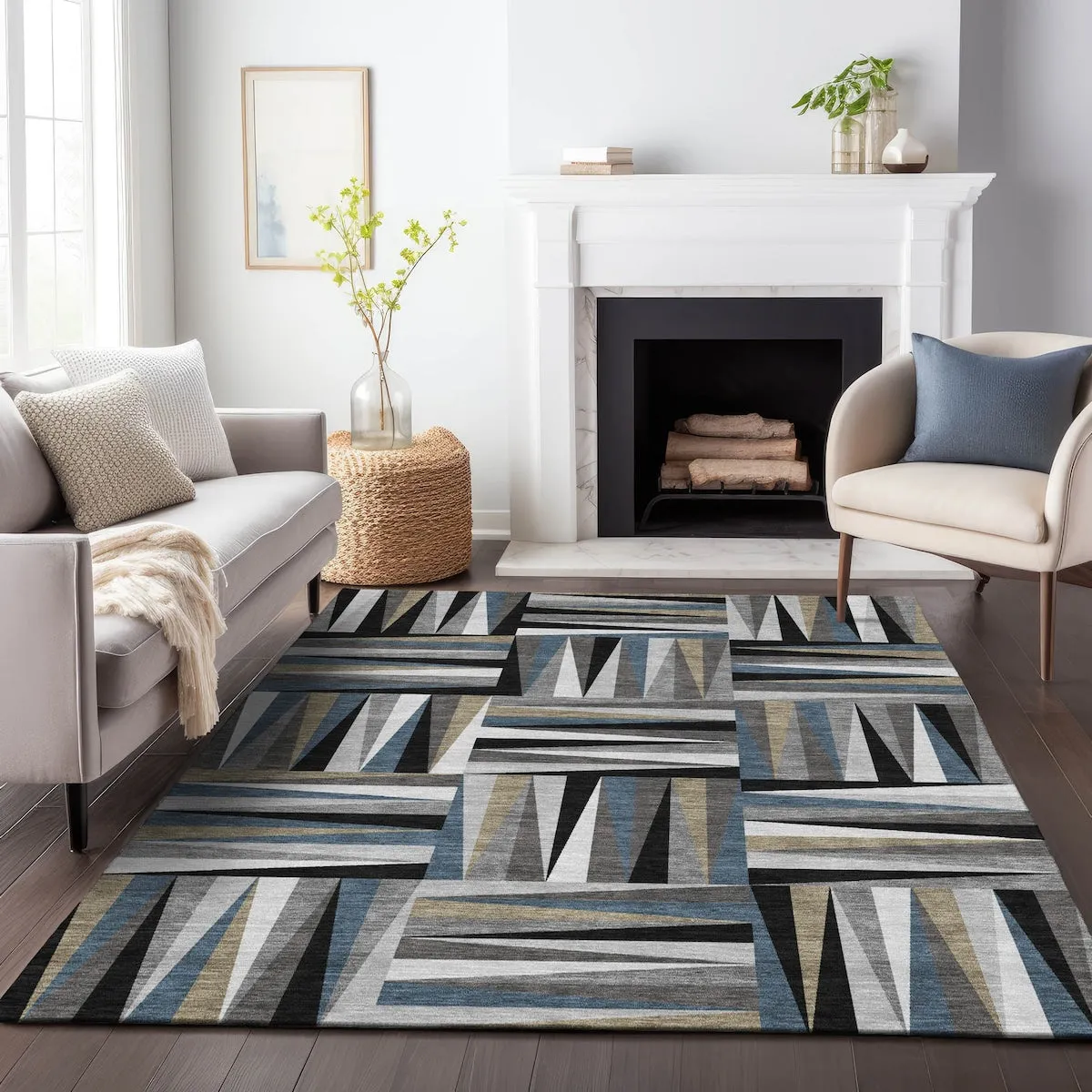 Machine Washable Indoor/ Outdoor Contemporary Mosaic Chantille Rug