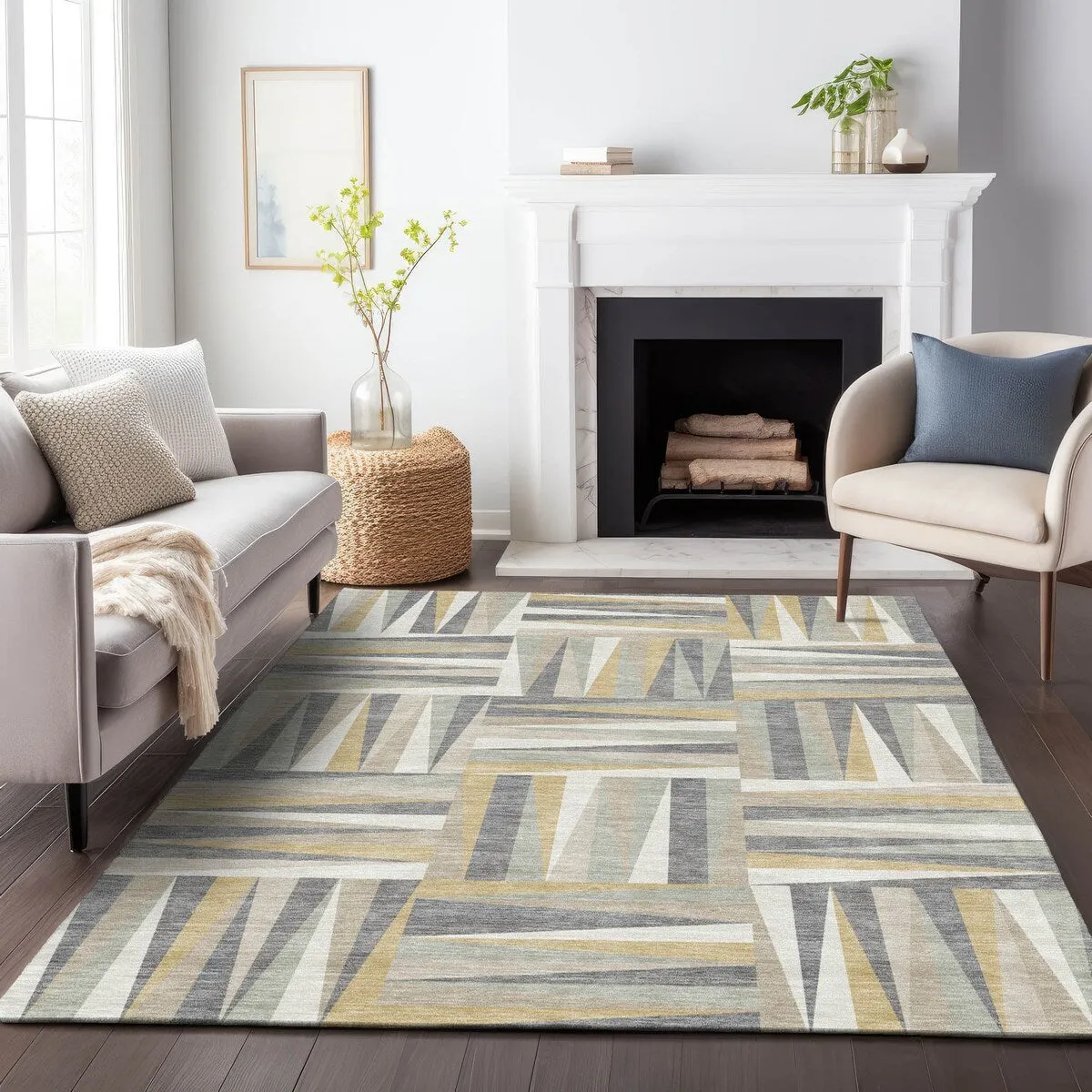 Machine Washable Indoor/ Outdoor Contemporary Mosaic Chantille Rug