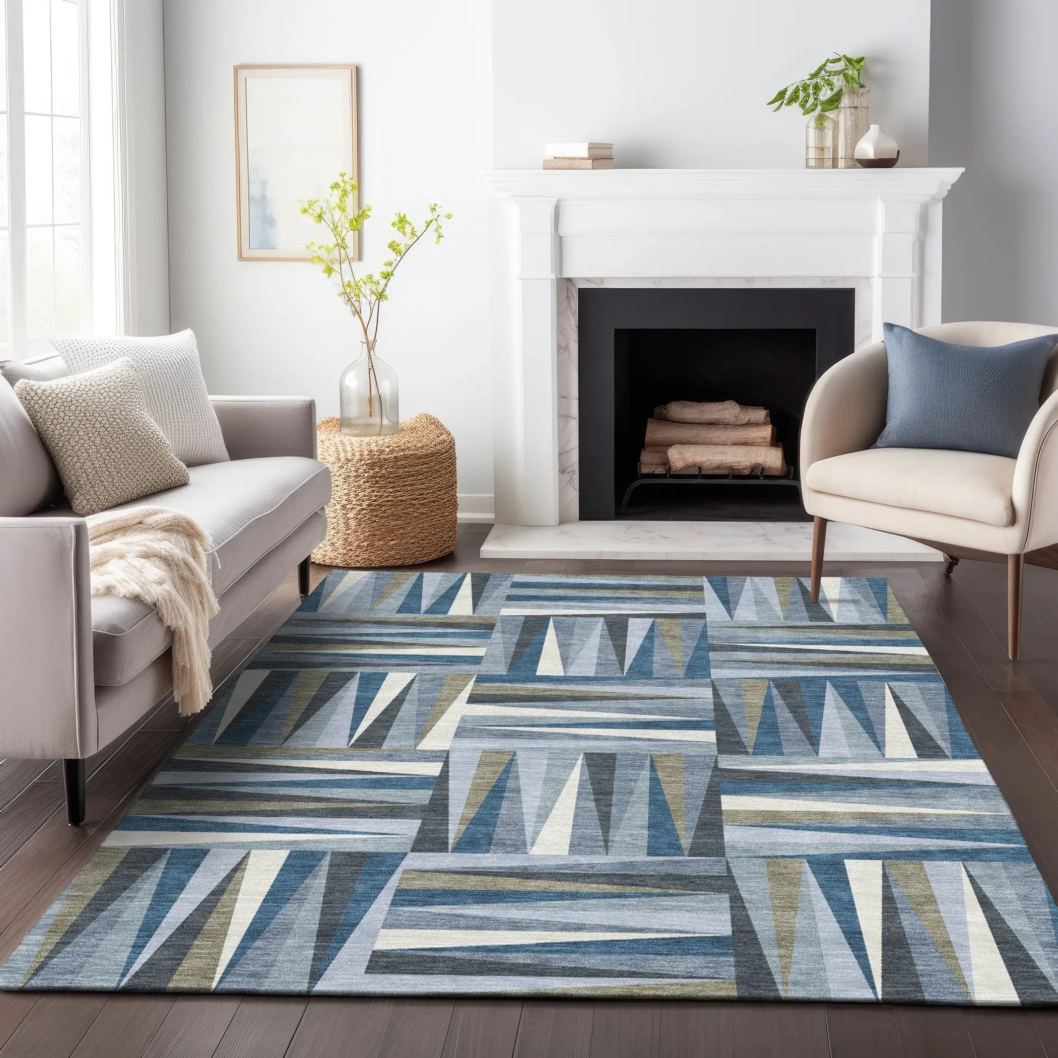 Machine Washable Indoor/ Outdoor Contemporary Mosaic Chantille Rug